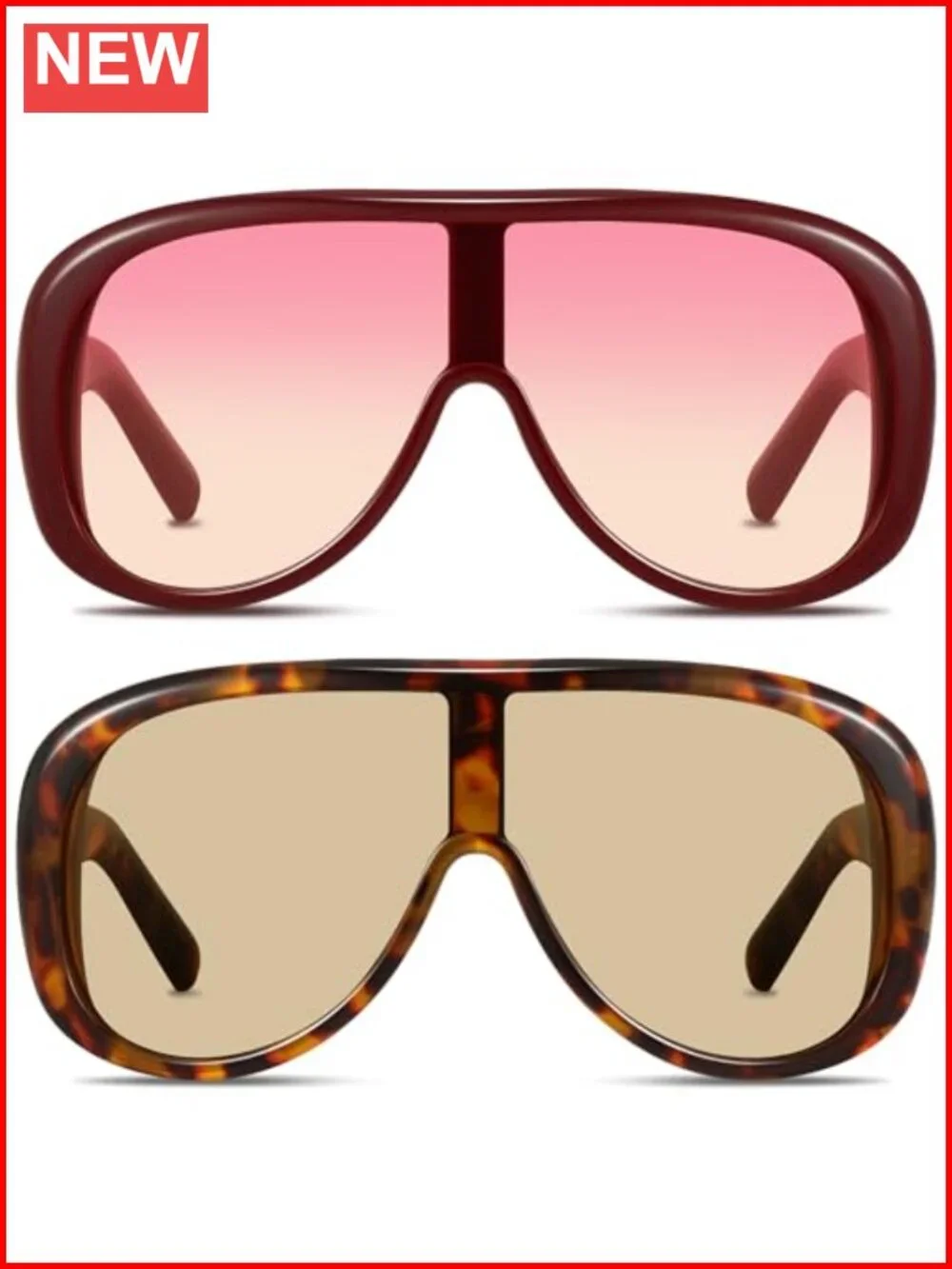 Oversized Shield Sunglasses Retro Thick Aviator UV400 Protection for Driving